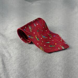 The Save The Children Collection Golf-Themed Novelty Tie Classic Red Silk USA